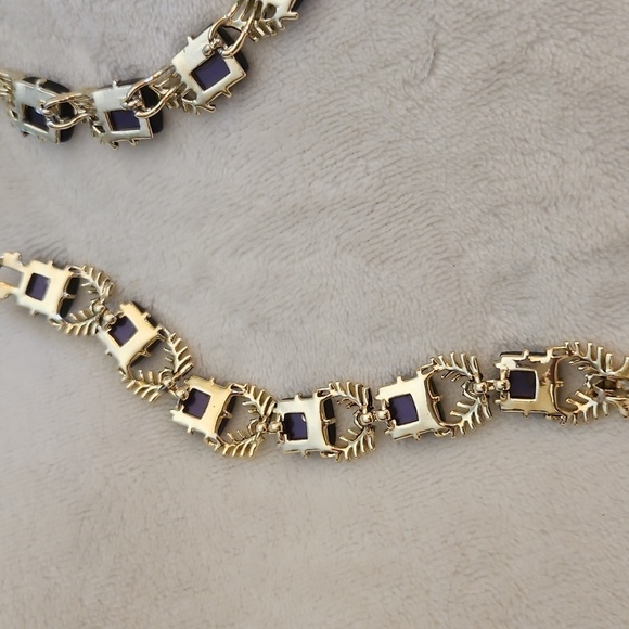 VTG CORO 1940s Purple Square Thermoset Choker Necklace Bracelet Set - Picture 12 of 12